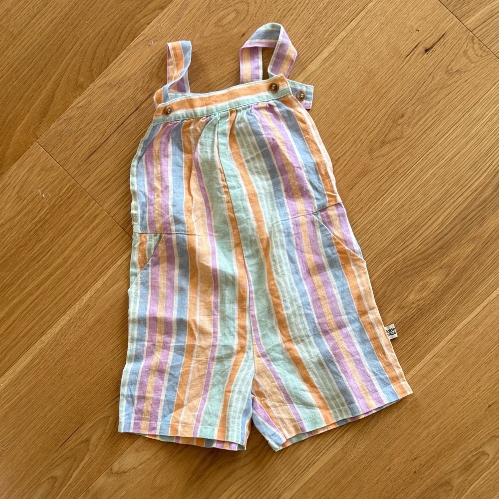 New Goldie & Ace Striped Pastel linen overalls 3 years